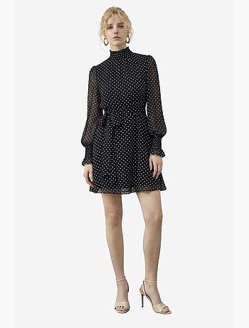 Mini abito a pois con mezzo dolcevita e cintura lucci