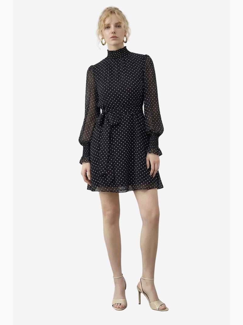 Mini abito a pois con mezzo dolcevita e cintura lucci Nero - Kiabi