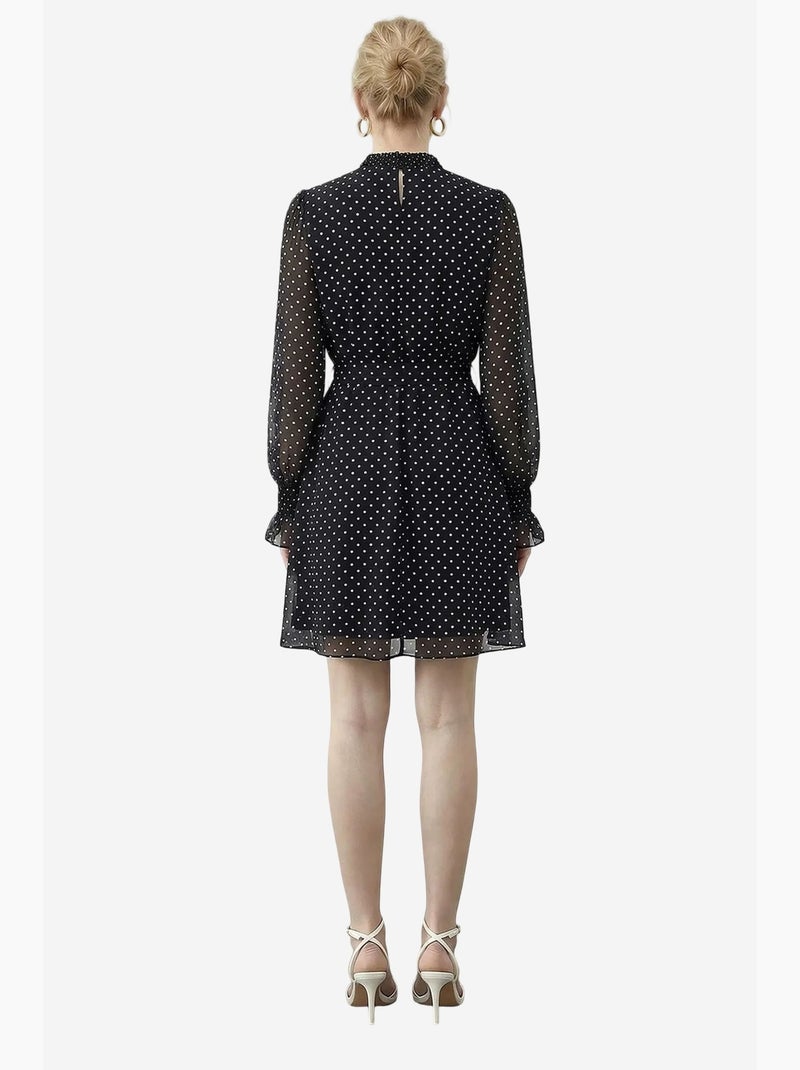 Mini abito a pois con mezzo dolcevita e cintura lucci Nero - Kiabi