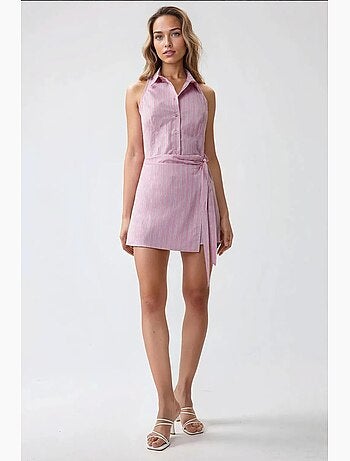 Mini abito a righe con colletto a camicia hiccup