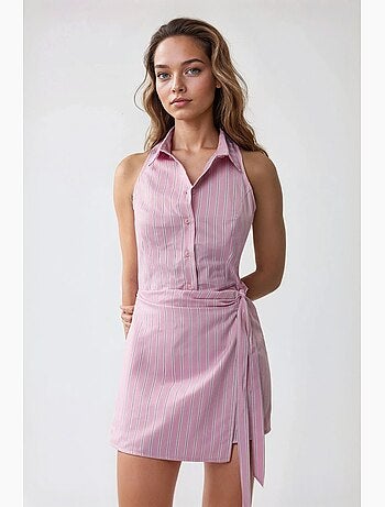 Mini abito a righe con colletto a camicia hiccup