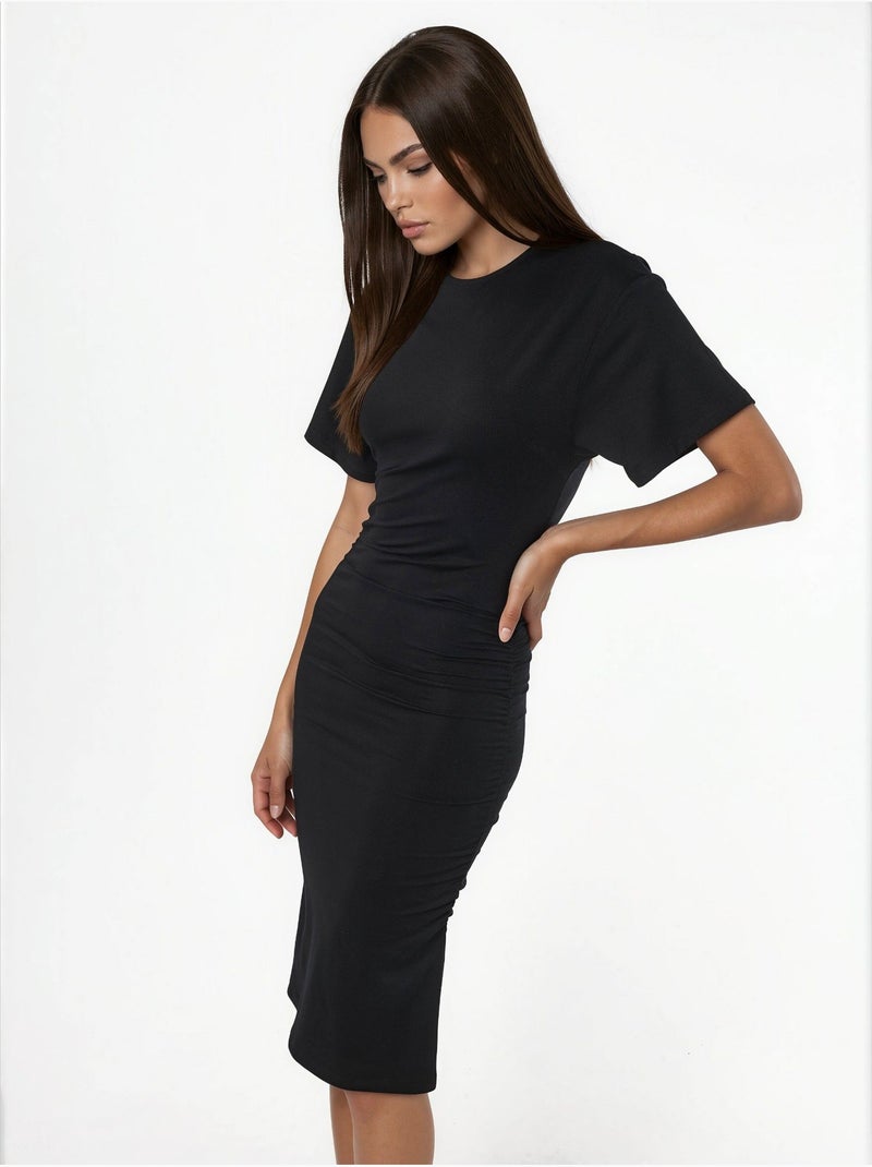 Mini abito a t-shirt con girocollo e drappeggio busem Grigio nero - Kiabi