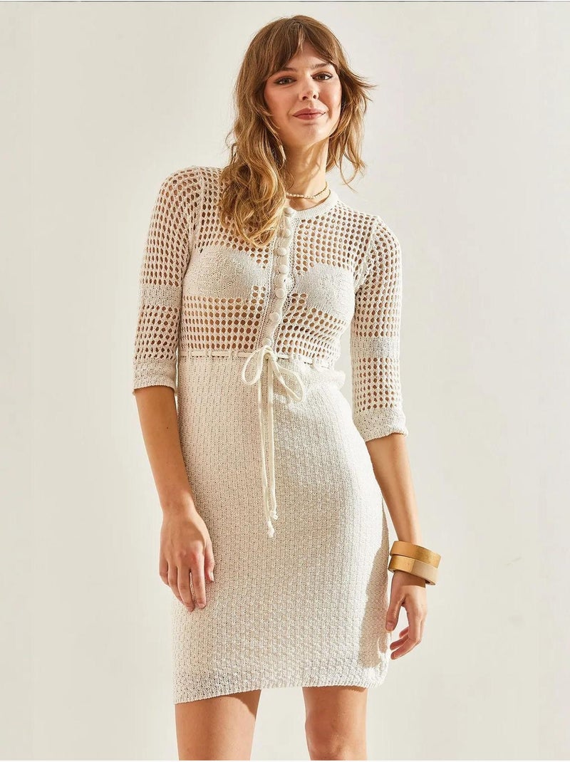 Mini abito aderente con fiocco e dettaglio in pizzo lucci Beige argilla - Kiabi