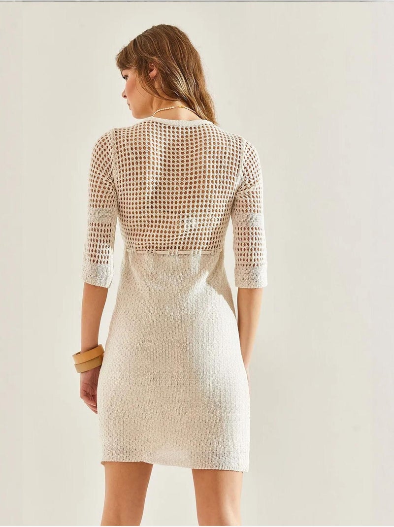 Mini abito aderente con fiocco e dettaglio in pizzo lucci Beige argilla - Kiabi