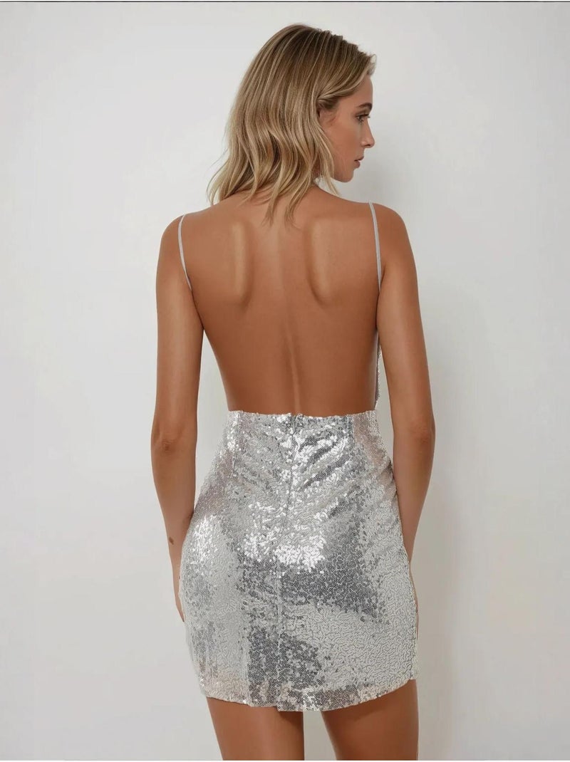 Mini abito aderente con paillettes e scollo quadrato Grigio medio - Kiabi