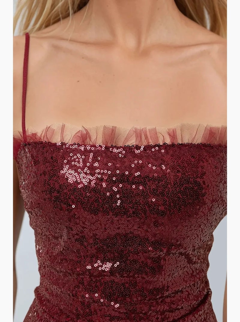 Mini abito aderente con paillettes e scollo quadrato hiccup Rosso - Kiabi