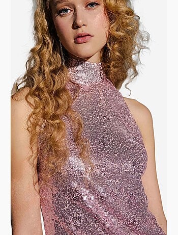 Mini abito aderente con scollo all'americana e paillettes hiccup