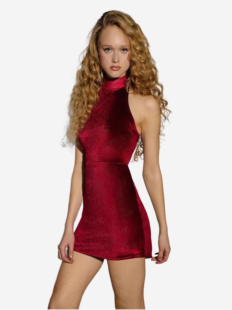 Mini abito aderente in velluto con collo all'americana Rosso - Kiabi