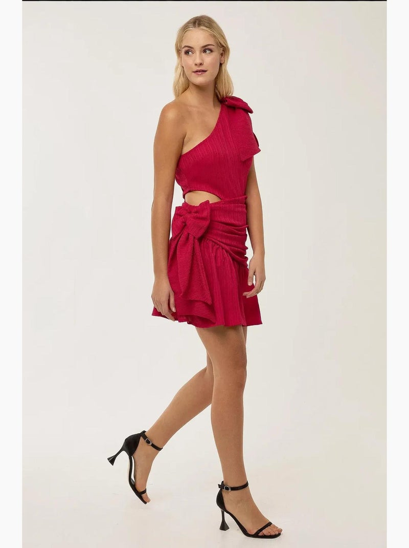 Mini abito asimmetrico monomanica con dettaglio fiocco hiccup Rosa fucsia - Kiabi