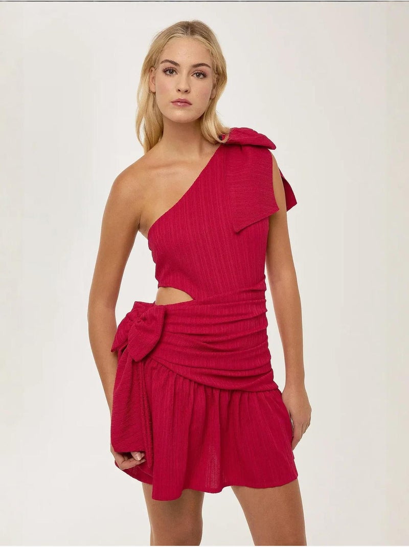Mini abito asimmetrico monomanica con dettaglio fiocco hiccup Rosa fucsia - Kiabi