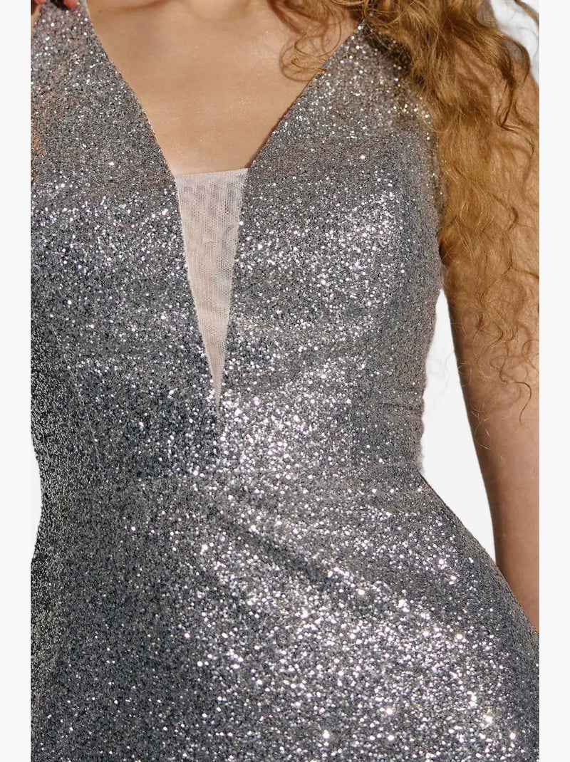 Mini abito bodycon glitter senza maniche con scollo a v hiccup Argento - Kiabi