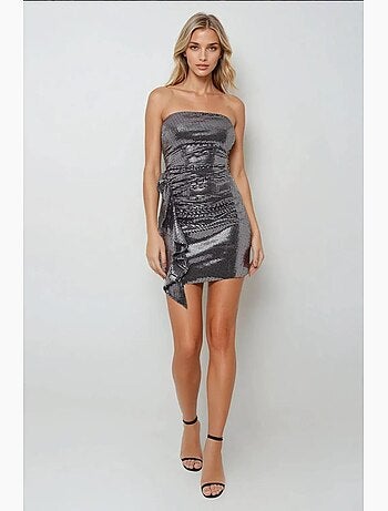 Mini abito bodycon senza spalline con paillettes e dettaglio drappeggiato hiccup