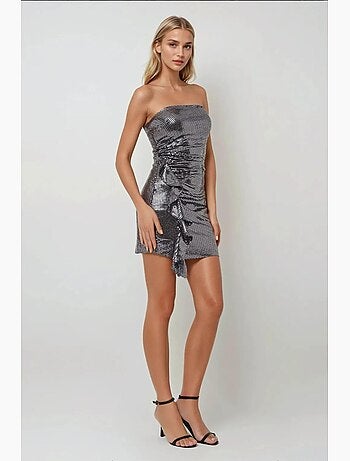 Mini abito bodycon senza spalline con paillettes e dettaglio drappeggiato hiccup
