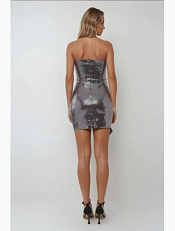 Mini abito bodycon senza spalline con paillettes e dettaglio drappeggiato hiccup