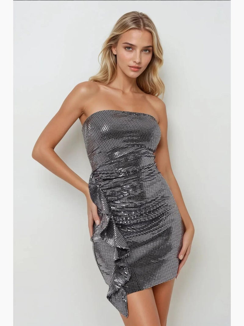 Mini abito bodycon senza spalline con paillettes e dettaglio drappeggiato hiccup Argento - Kiabi
