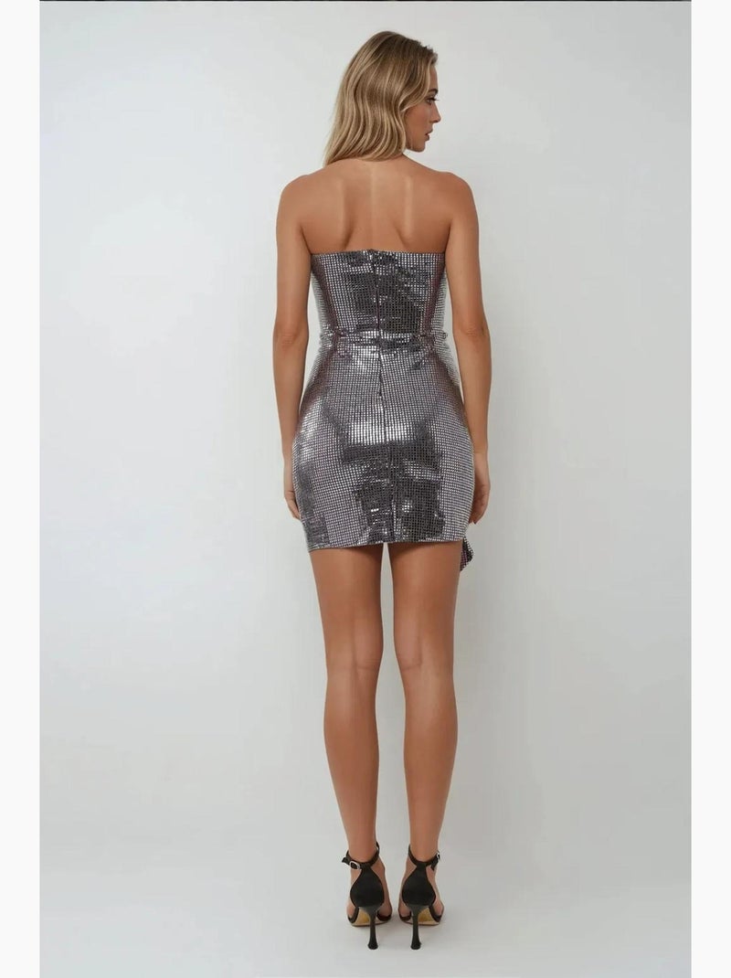 Mini abito bodycon senza spalline con paillettes e dettaglio drappeggiato hiccup Argento - Kiabi