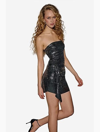 Mini abito bodycon senza spalline con paillettes e dettaglio drappeggiato hiccup