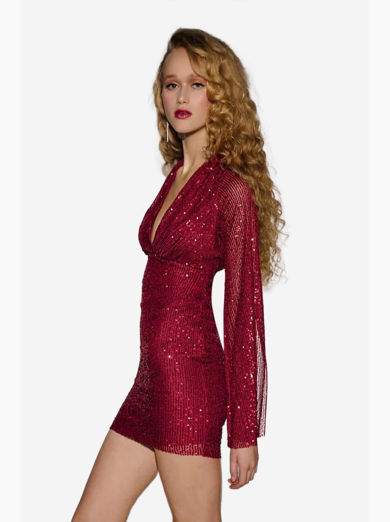 Mini abito con paillettes e scollo a v hiccup Rosso - Kiabi