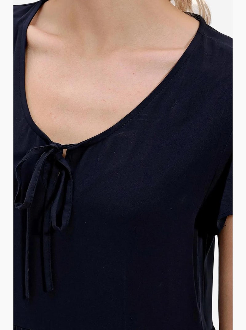 Mini abito con scollo a v, balze e fiocco bdart Blu marino - Kiabi