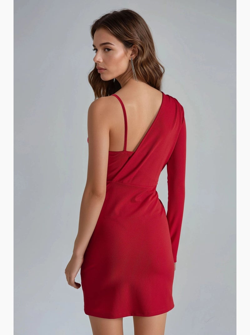 Mini abito con scollo a v e una manica busem Rosso - Kiabi