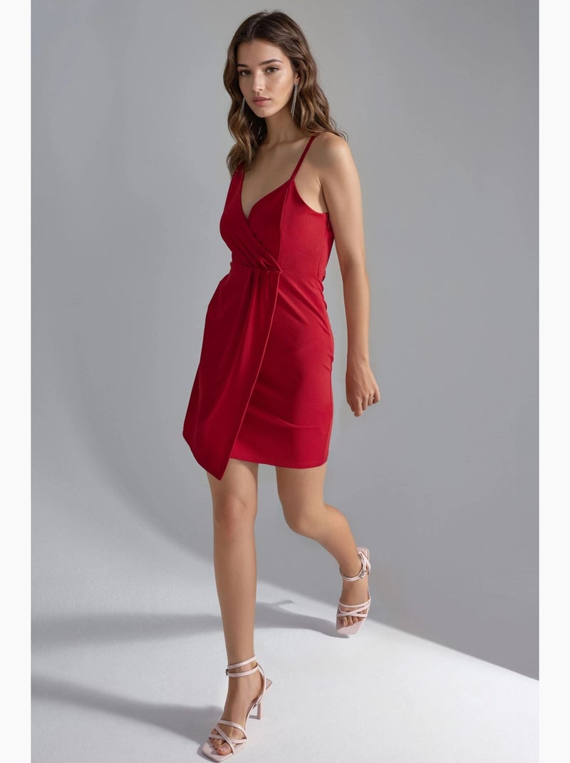 Mini abito con scollo a v e una manica busem Rosso - Kiabi