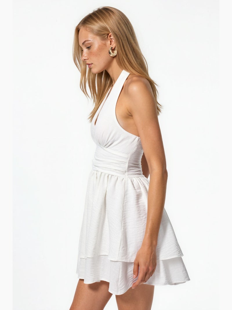 Mini abito con scollo all’americana e volant hiccup Bianco - Kiabi