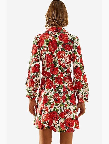 Mini abito con stampa floreale e cintura in colletto a camicia lucci