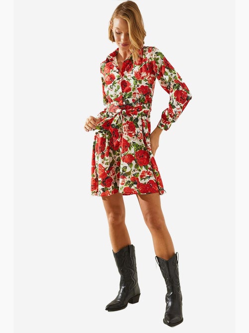 Mini abito con stampa floreale e cintura in colletto a camicia lucci - Kiabi
