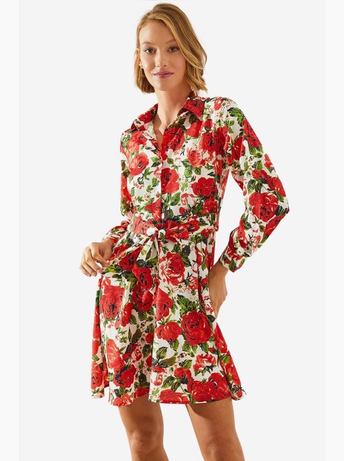 Mini abito con stampa floreale e cintura in colletto a camicia lucci - Kiabi