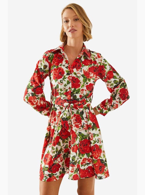 Mini abito con stampa floreale e cintura in colletto a camicia lucci - Kiabi