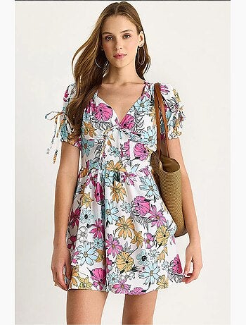 Mini abito floreale con cut-out e scollo a v lucci