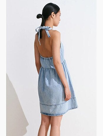 Mini abito halter in denim di cotone dilvin