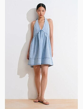 Mini abito halter in denim di cotone dilvin