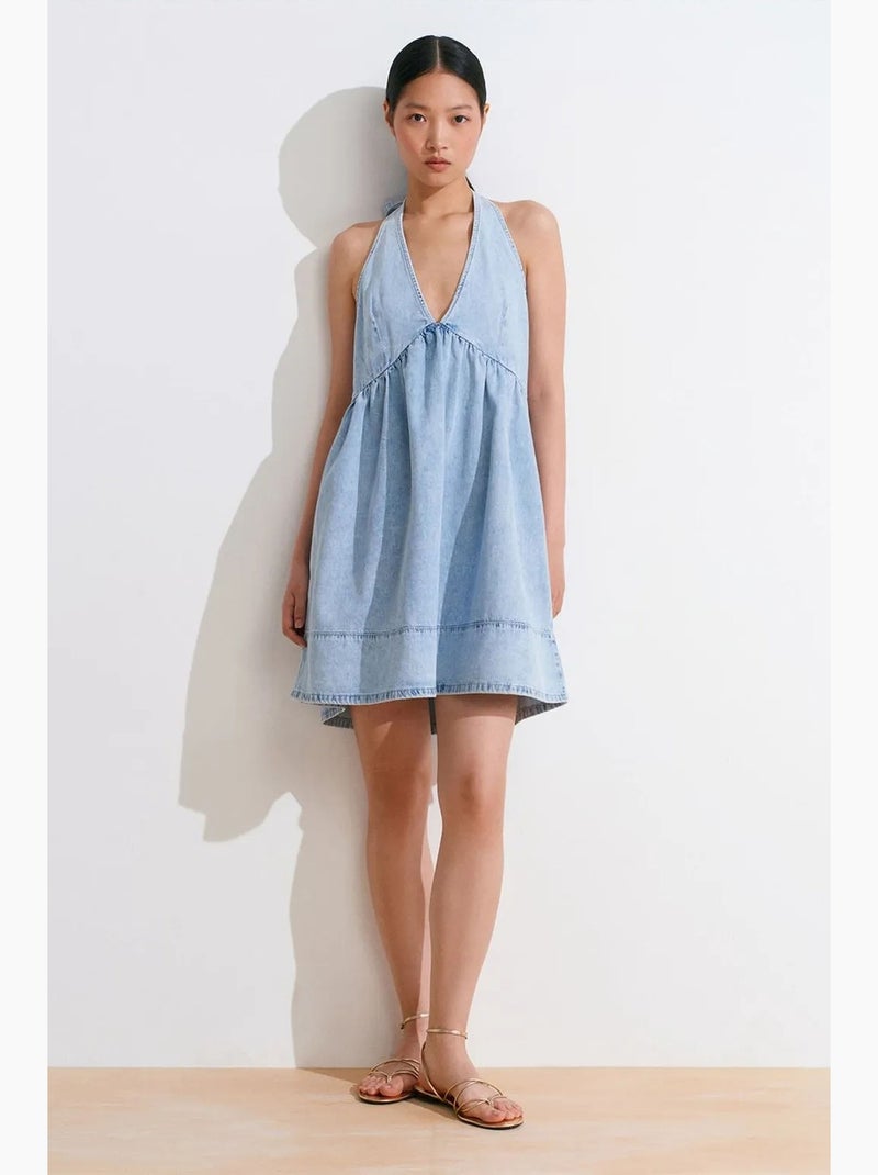 Mini abito halter in denim di cotone dilvin Blu zaffiro - Kiabi