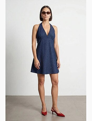 Mini abito halter in denim di cotone dilvin