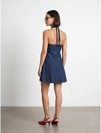 Mini abito halter in denim di cotone dilvin