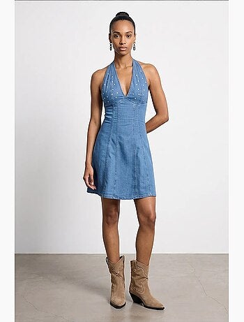 Mini abito halter in tencel dilvin