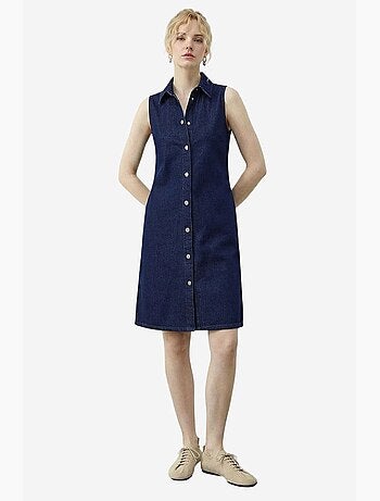 Mini abito in denim con colletto a camicia e tasca lucci