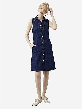Mini abito in denim con colletto a camicia e tasca lucci