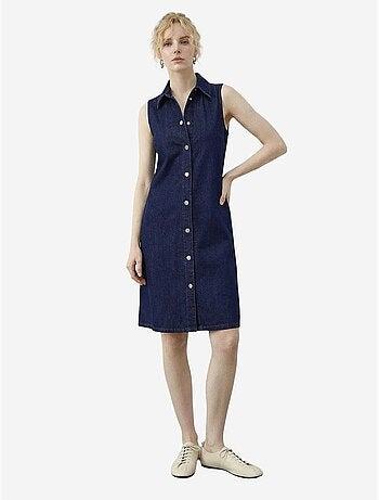 Mini abito in denim con colletto a camicia e tasca lucci