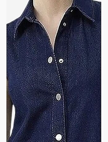 Mini abito in denim con colletto a camicia e tasca lucci