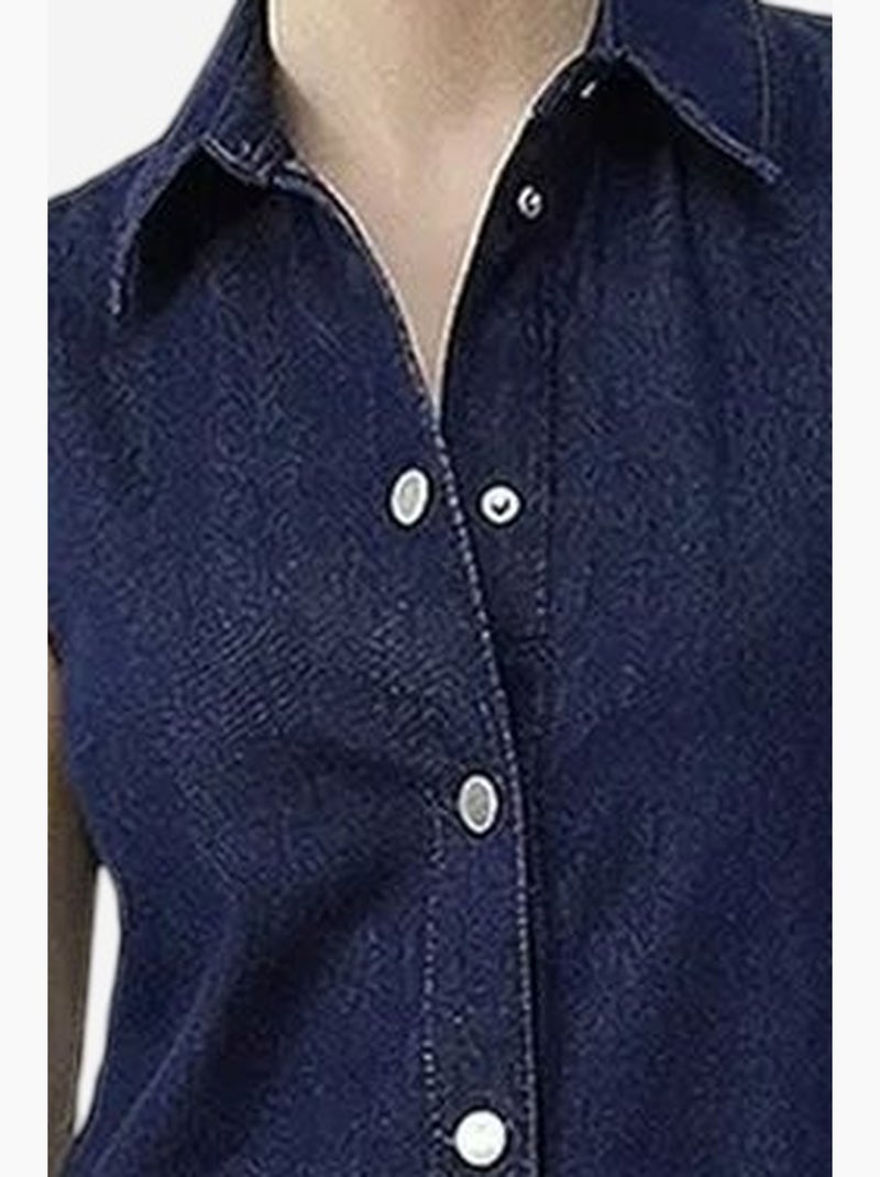 Mini abito in denim con colletto a camicia e tasca lucci Blu marino - Kiabi