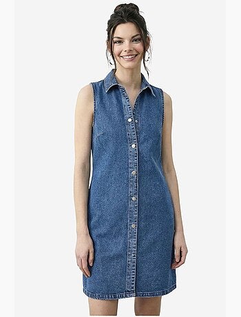 Mini abito in denim con colletto a camicia e tasca lucci