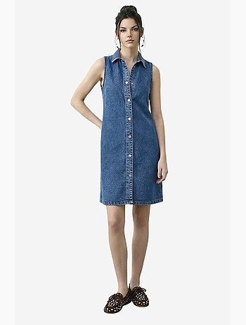 Mini abito in denim con colletto a camicia e tasca lucci