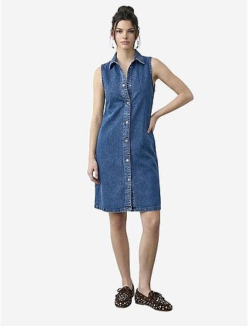 Mini abito in denim con colletto a camicia e tasca lucci