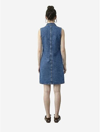 Mini abito in denim con colletto a camicia e tasca lucci
