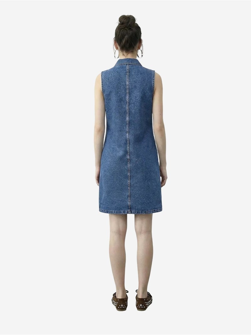 Mini abito in denim con colletto a camicia e tasca lucci Blu zaffiro - Kiabi