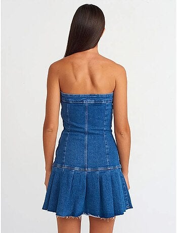 Mini abito in denim senza spalline aderente dilvin