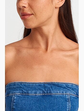 Mini abito in denim senza spalline aderente dilvin