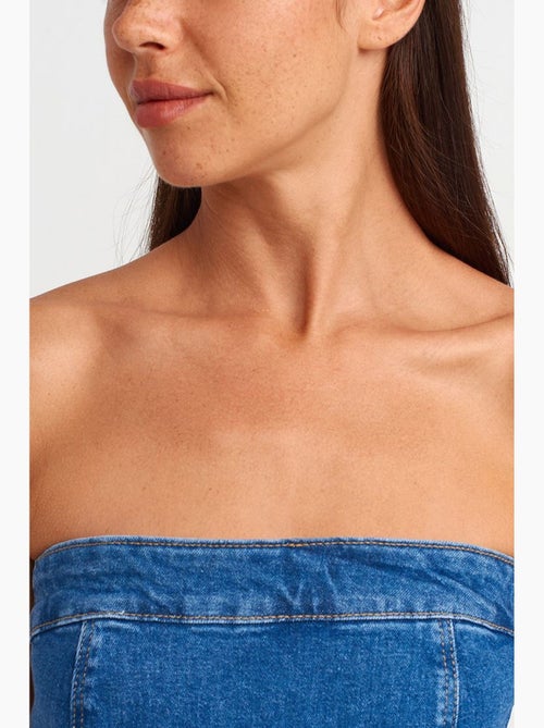 Mini abito in denim senza spalline aderente dilvin - Kiabi Mini abito in denim senza spalline aderente dilvin - Kiabi